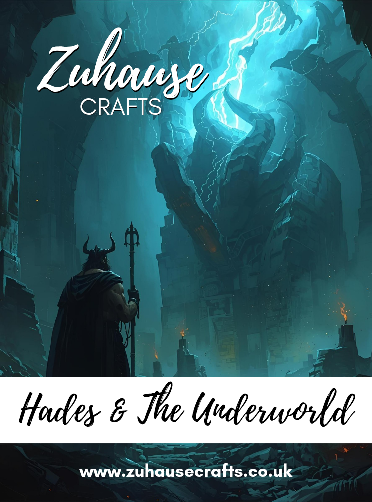 Fantasy scene with a figure holding a staff in front of a large creature, with 'Zuhause Crafts' branding.